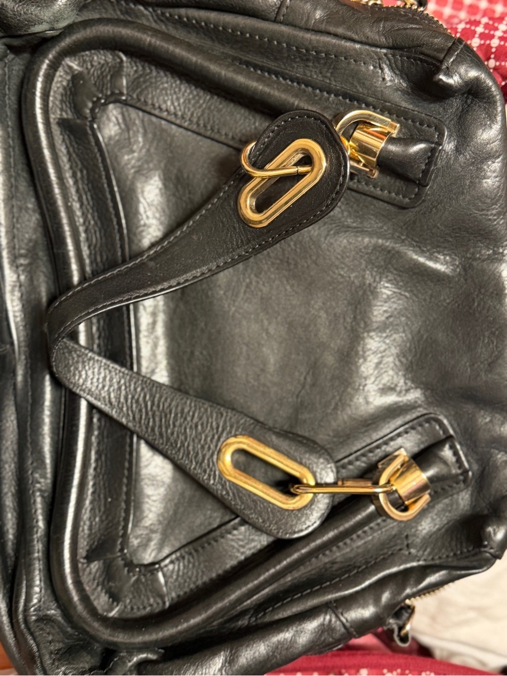Chloe ParatyBlack Leather Handbag with Gold shoulder strap Classic Discontinued